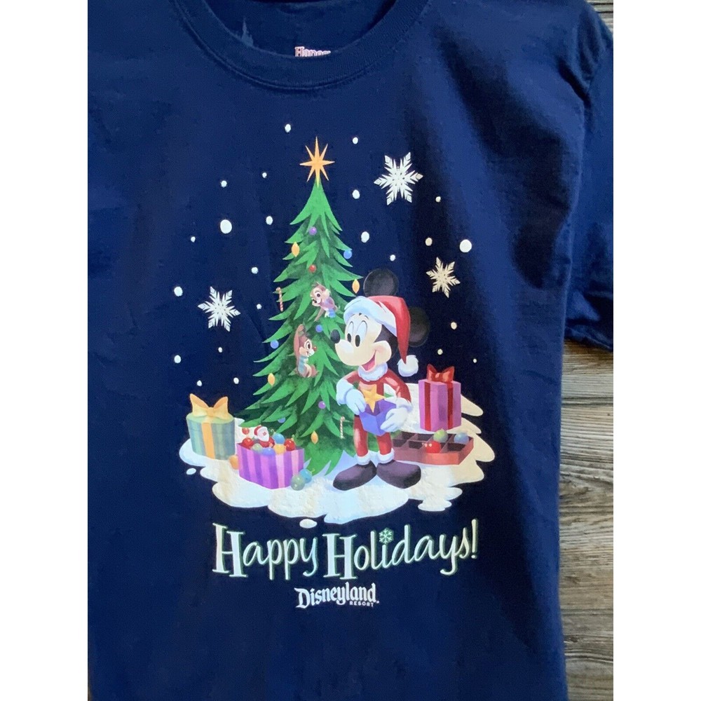 Disneyland Happy Holidays Mickey, Chip & Dale Hanes Beefy-T Shirt, Medium - Picture 2 of 3